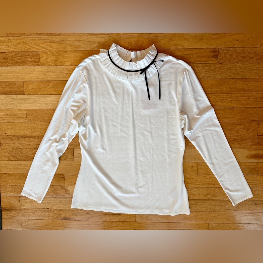 Ted Baker London Ceeily ruffle neck fitted shirt cream black size 5 US L/XL NWT